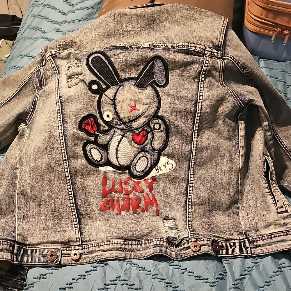 Gray Denim Jean Jacket with Bunny Patch - Unbranded